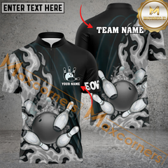 Maxcorners Ball And Pins Fire Flame Bowling Jersey Multicolor Option Customized Name, Team Name 3D Polo Shirt