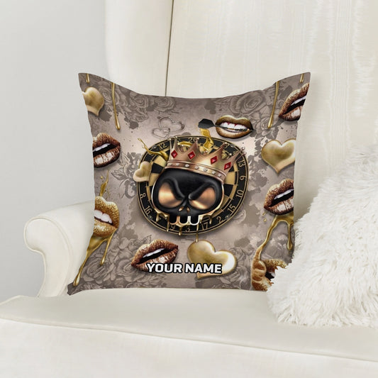 Maxcorners Darts Golden Skull Crown Hearts Customized Name 3D Pillow