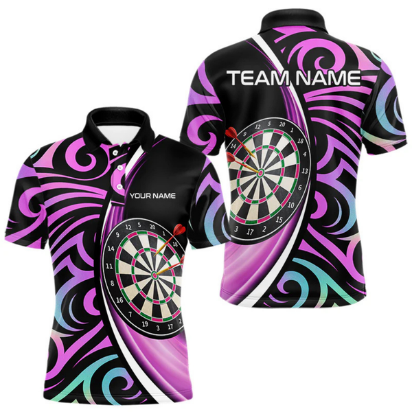 Maxcorners Funny Neon Purple Tribal Dart Shirts For Men – Custom Team Darts Jersey Polo & Quarter Zip LM1605