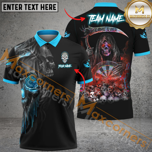 Maxcorners Darts Skull Reaper Game Over Mutilcolor Options Personalized Name, Team Name 3D Polo Shirt