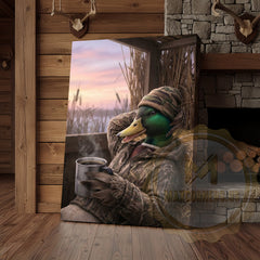 Maxcorners Duck Canvas Hunter Cabin Morning Coffee Blind Canvas Wall Art