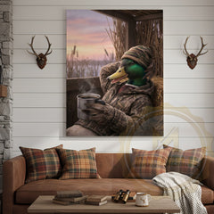 Maxcorners Duck Canvas Hunter Cabin Morning Coffee Blind Canvas Wall Art