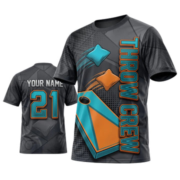 Maxcorners Cornhole Throw Crew Gray Orange Personalized Name 3D Unisex Shirt