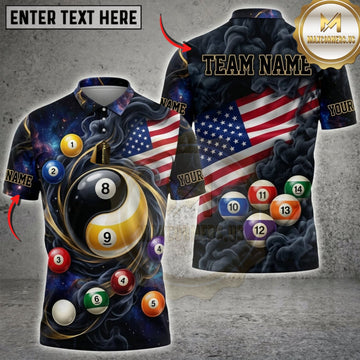 Maxcorners Billiards American Flag Black 8 Ball And Patriotic Pool Balls Personalized Name 3D Unisex Shirt
