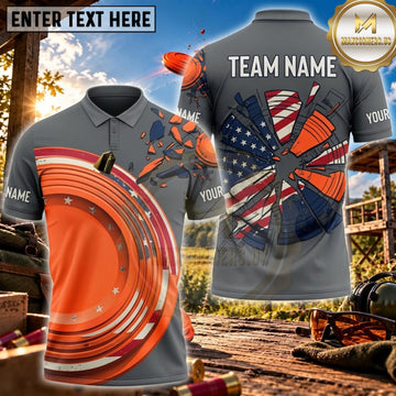 Maxcorners Clay Shooting USA Flag Clay Target Burst Personalized Name 3D Unisex Shirt