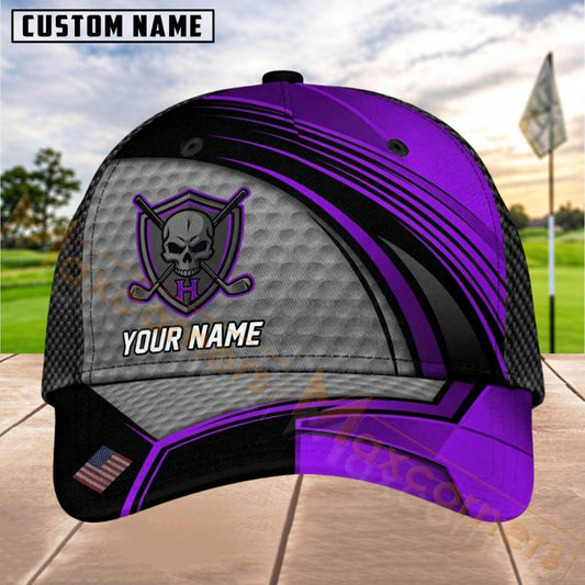 Maxcorners Golf Skull Shield Dynamic Stripe Personalized Name 3D Cap (8 Colors)