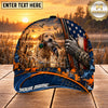 Maxcorners Dog Hunting And Duck American Flag Marsh Sunset Hunting Scene Multiple Options Personalized Name 3D Cap