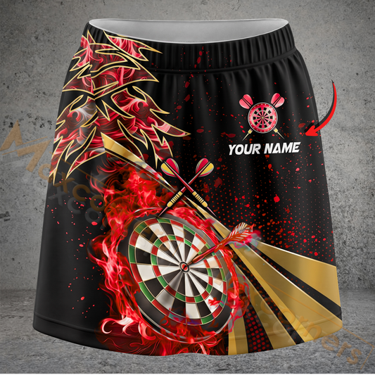 Maxcorners Darts Flame Gold Stripe Dartboard Personalized 3D Skirts With Shorts