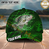 Maxcorners Fishing Green Geometric Water Splash Personalized Name 3D Cap (12 Fish Species)