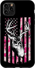 Maxcorners Whitetail Buck Womens Deer Hunting Pink Camo American Flag Personalized Name Phone Case LM0912