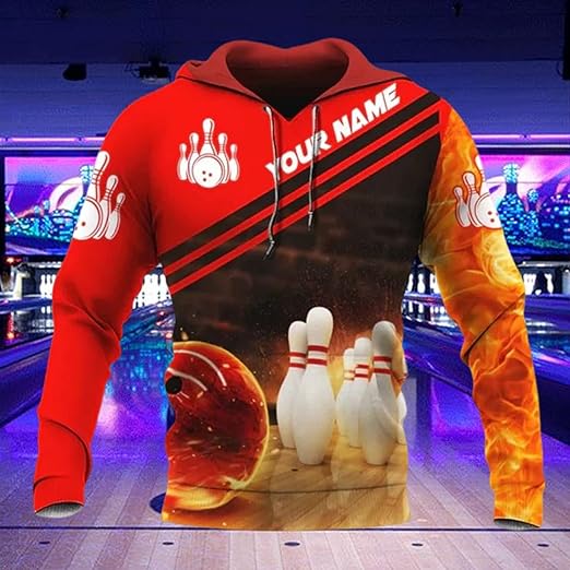 Maxcorners Bowling Fire Red Black 3D Custom Name Shirt