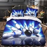 Maxcorners Bowling Ball And Pins Blue 3D Bedding Set