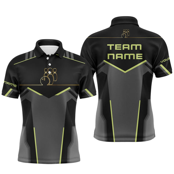 MaxCorners Golden Pattern Customized Name 3D Bowling Polo Shirt For Men