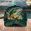 Maxcorners Fishing Green Scale Water Splash Personalized Name 3D Cap (12 Fish Species)