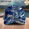 Maxcorners Fishing Blue Hexagon Compass Multi Options Personalized Name 3D Cap (11 Fish Species)