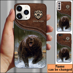 Maxcorners Bear Hunting Leather Pattern Personalized Name Phone Case LM0912