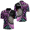 Maxcorners Funny Neon Purple Tribal Dart Shirts For Men – Custom Team Darts Jersey Polo & Quarter Zip LM1605