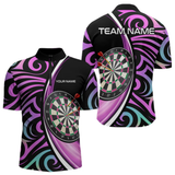 Maxcorners Funny Neon Purple Tribal Dart Shirts For Men – Custom Team Darts Jersey Polo & Quarter Zip LM1605