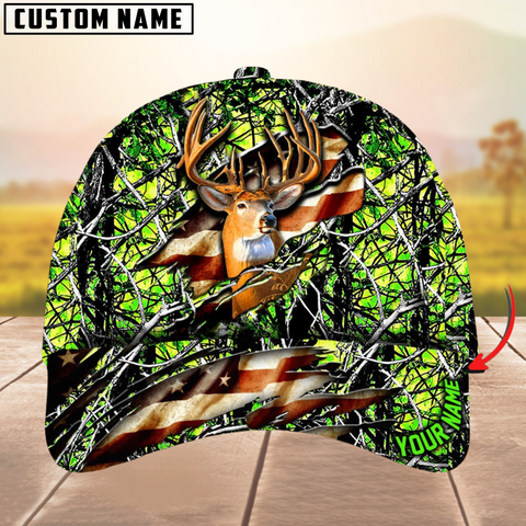 Maxcorners Deer Hunting Eternity Cracked Flag Multicolor Personalized Name 3D Cap