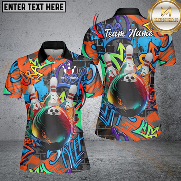 Maxcorners Bowling Graffiti Personalized Name, Team Name 3D Shirt For Women