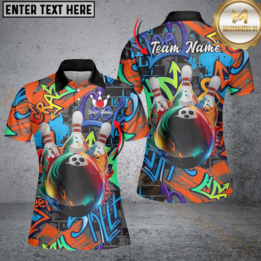 Maxcorners Bowling Graffiti Personalized Name, Team Name 3D Shirt For Women