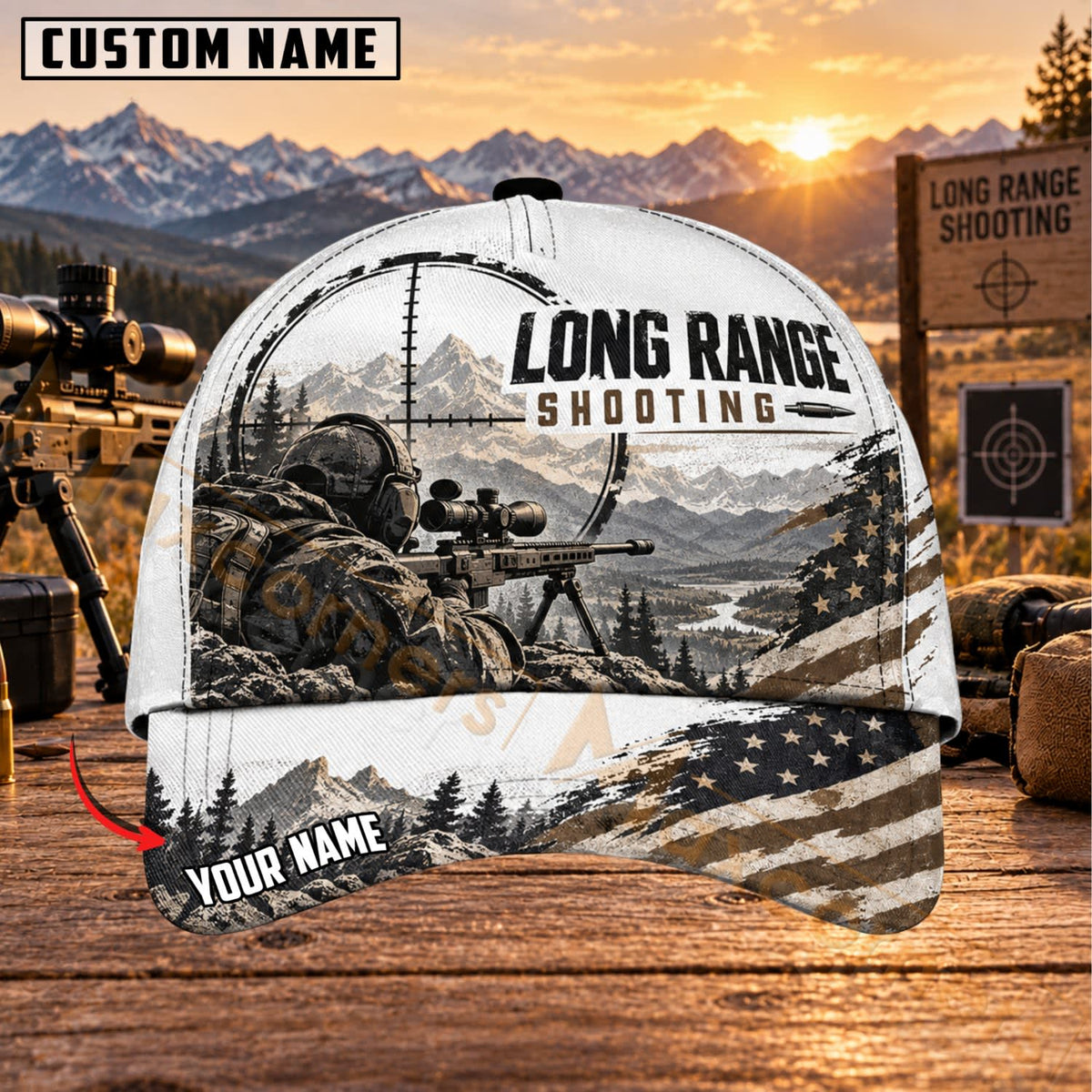 Maxcorners Long Range Shooting Mountain Marksman Camo Personalized Name 3D Cap