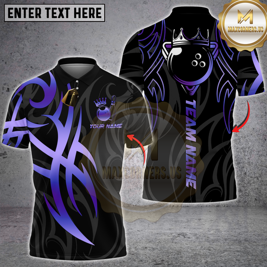 Maxcorners Bowling Sport Crown Ball Tribal Multicolor Customized Name, Team Name 3D Shirts