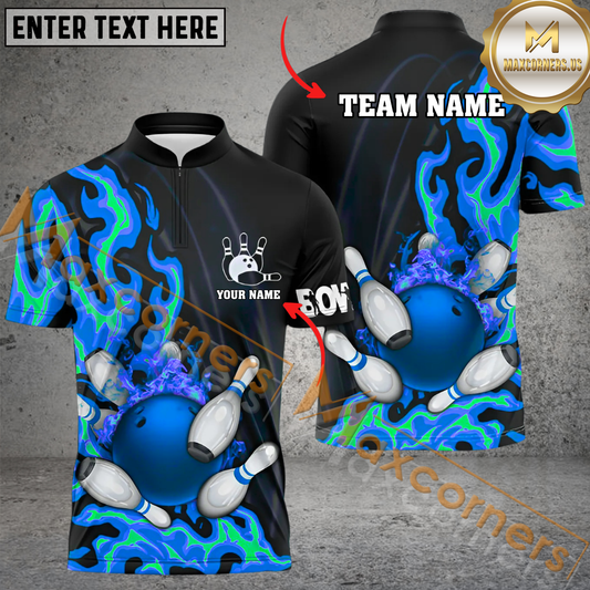 Maxcorners Ball And Pins Fire Flame Bowling Jersey Multicolor Option Customized Name, Team Name 3D Polo Shirt