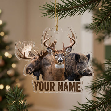 Maxcorners Hunting Moose Deer Bear Wildlife Trio Customized Name 3D Keychain And Ornament