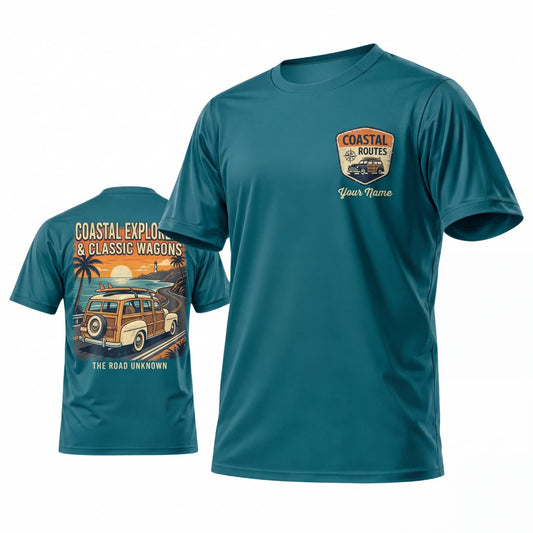 Maxcorners Personalized Car Classic Muscle Car 3D T-Shirt – Teal Vintage Road Trip Classic Car Back Graphic