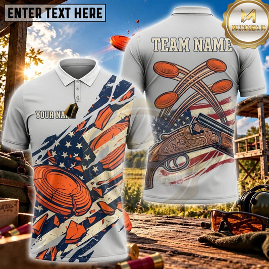 Maxcorners Clay Shooting USA Flag Shotgun Target Splash Personalized Name 3D Unisex Shirt