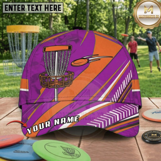 (7 Colors) Maxcorners Disc Golf Dynamic Stripe Chain Basket Personalized Name 3D Cap LM3009