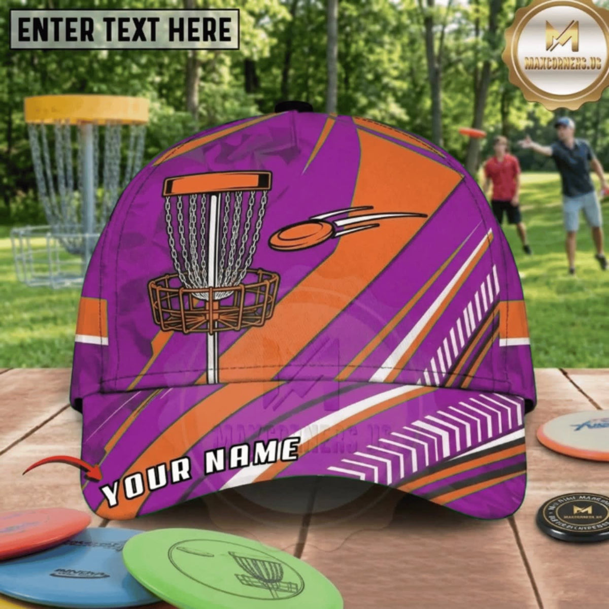 (7 Colors) Maxcorners Disc Golf Dynamic Stripe Chain Basket Personalized Name 3D Cap LM3009