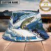 Maxcorners Fishing Blue Camo Wave Personalized Name 3D Bucket Hat (12 Fish Species)