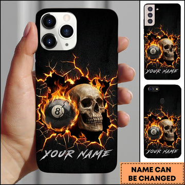 Maxcorners Billiards Fire Lightning Skull 8 Ball Personalized Name Phone Case