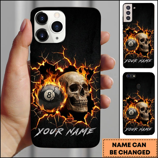 Maxcorners Billiards Fire Lightning Skull 8 Ball Personalized Name Phone Case