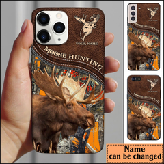 Maxcorners Moose Hunting Leather Pattern Personalized Name Phone Case (4 colors)