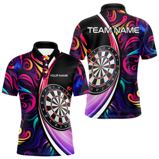 Maxcorners Funny Colorful Neon Swirl Pattern Custom Dart Shirts For Men, Team Polo & Quarter Zip Dart Jerseys LM1605