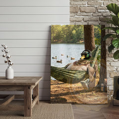 Maxcorners Duck Canvas Hammock Lake Relaxing Headphones Reading Canvas Wall Art