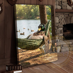 Maxcorners Duck Canvas Hammock Lake Relaxing Headphones Reading Canvas Wall Art