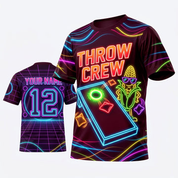 Maxcorners Cornhole Throw Crew Neon Bags Personalized Name 3D Unisex Shirt