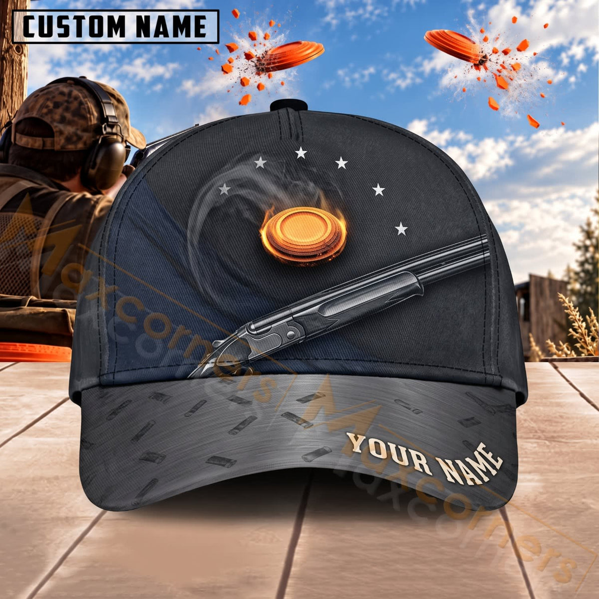 Maxcorners Trap & Skeet Shooting Minimalist Clay Target Black Personalized Name 3D Cap