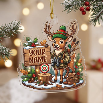 Maxcorners Deer Hunting Christmas Hunter Buck Target Customized Name 3D Keychain And Ornament