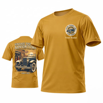 Maxcorners Personalized Car Classic Muscle Car 3D T-Shirt – Mustard Yellow Retro Highway Classic Car Back Print