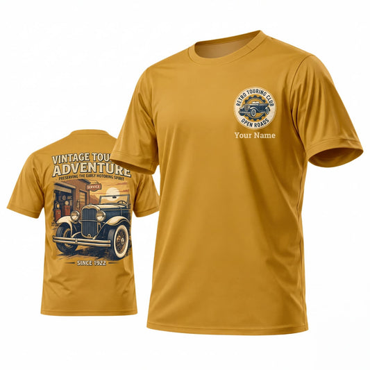 Maxcorners Personalized Car Classic Muscle Car 3D T-Shirt – Mustard Yellow Retro Highway Classic Car Back Print