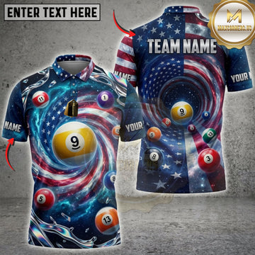 Maxcorners Billiards Blue Water And Cosmic 9 Ball Personalized Name 3D Unisex Shirt