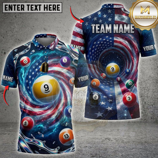 Maxcorners Billiards Blue Water And Cosmic 9 Ball Personalized Name 3D Unisex Shirt