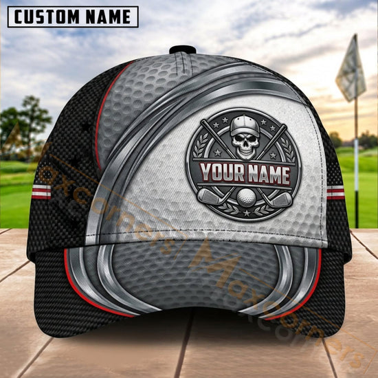 Maxcorners Golf Silver Skull Badge Dynamic Wave Personalized Name 3D Cap