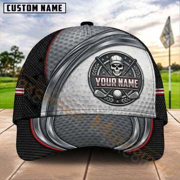 Maxcorners Golf Silver Skull Badge Dynamic Wave Personalized Name 3D Cap