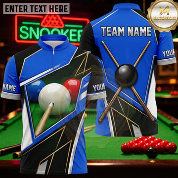Maxcorners Snooker Royal Blue Black Gold Angular Stripes Personalized Name 3D Unisex Shirt